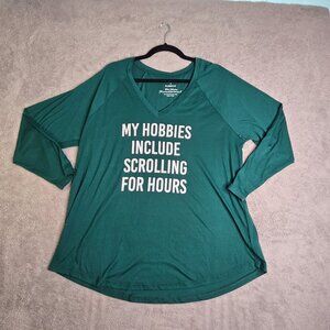 Torrid V Neck Classic Fit Raglan Tee Women's Plus 2 Hobbies Scroll Green Long